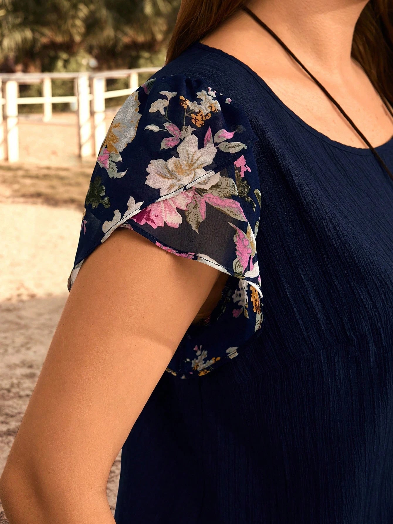 EMERY ROSE Plus Size Casual Floral Print Patchwork Blouse, Suitable For Summer, Country Women, Summer For Women, Western Wear Women Tunic Top, Vacation, Spring