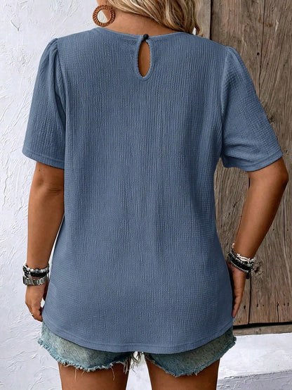 EMERY ROSE Plus Size Casual Solid Color Puff Sleeve Blouse