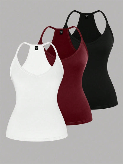 EMERY ROSE Plus Size Casual V-Neck Sport 3 PiecesCombo Tank Top Set