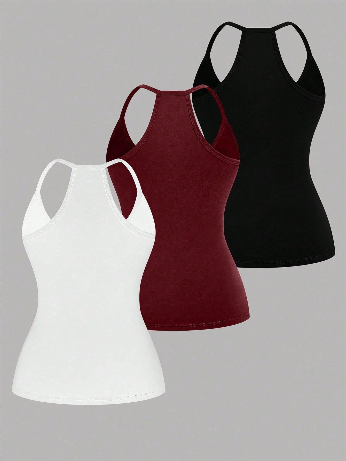 EMERY ROSE Plus Size Casual V-Neck Sport 3 PiecesCombo Tank Top Set