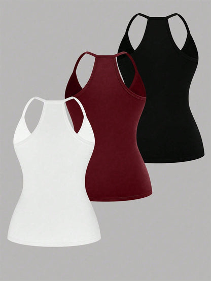 EMERY ROSE Plus Size Casual V-Neck Sport 3 PiecesCombo Tank Top Set