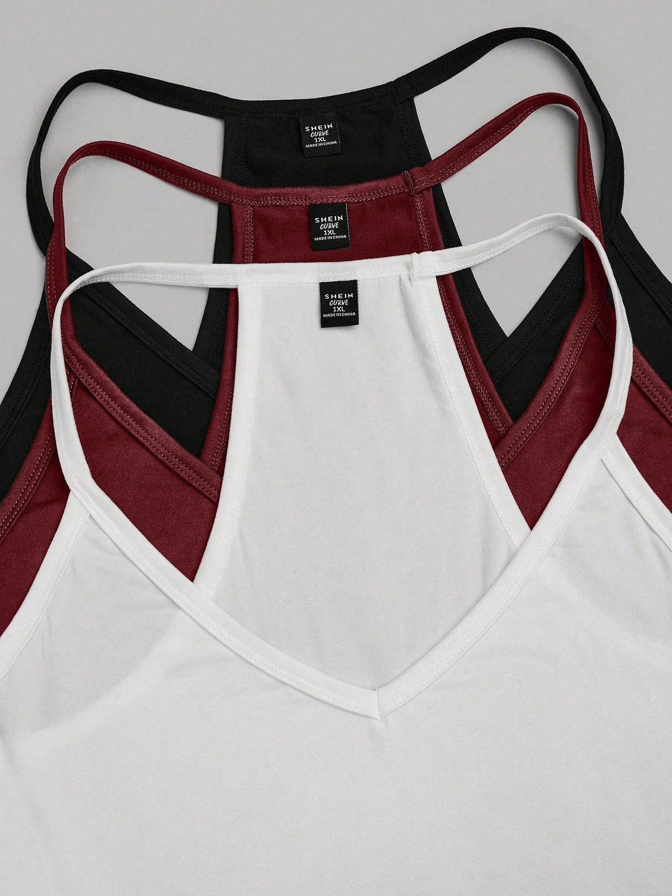 EMERY ROSE Plus Size Casual V-Neck Sport 3 PiecesCombo Tank Top Set