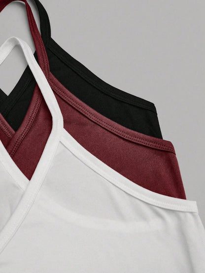 EMERY ROSE Plus Size Casual V-Neck Sport 3 PiecesCombo Tank Top Set