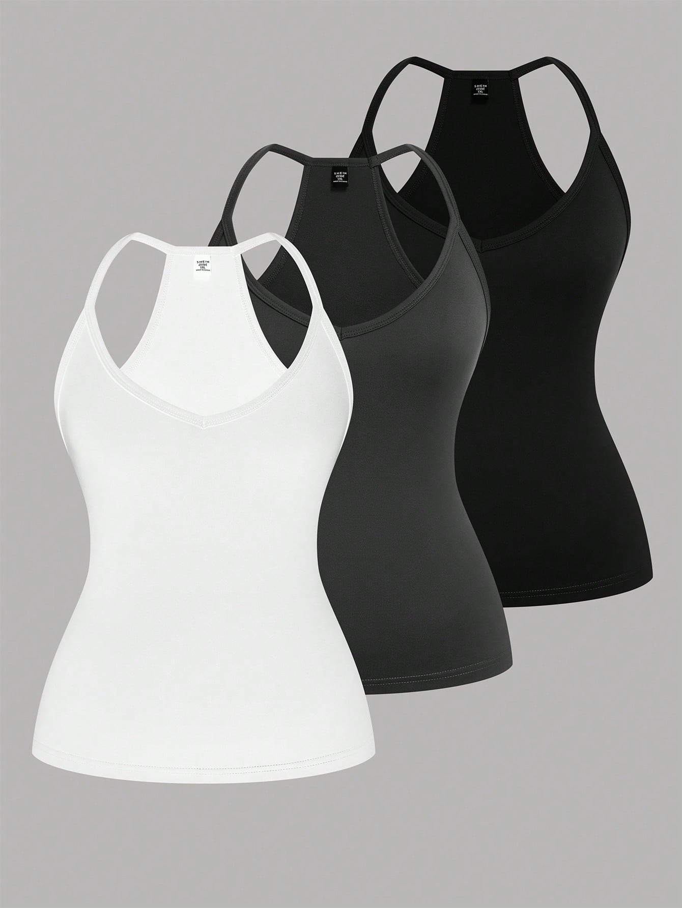 EMERY ROSE Plus Size Casual V-Neck Sport 3 PiecesCombo Tank Top Set