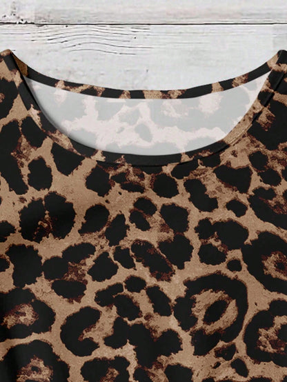 EMERY ROSE Plus Size Country Music Festival Leopard Texture Print Shirt, Autumn Chic Blouses For Women,Summer/Spring
