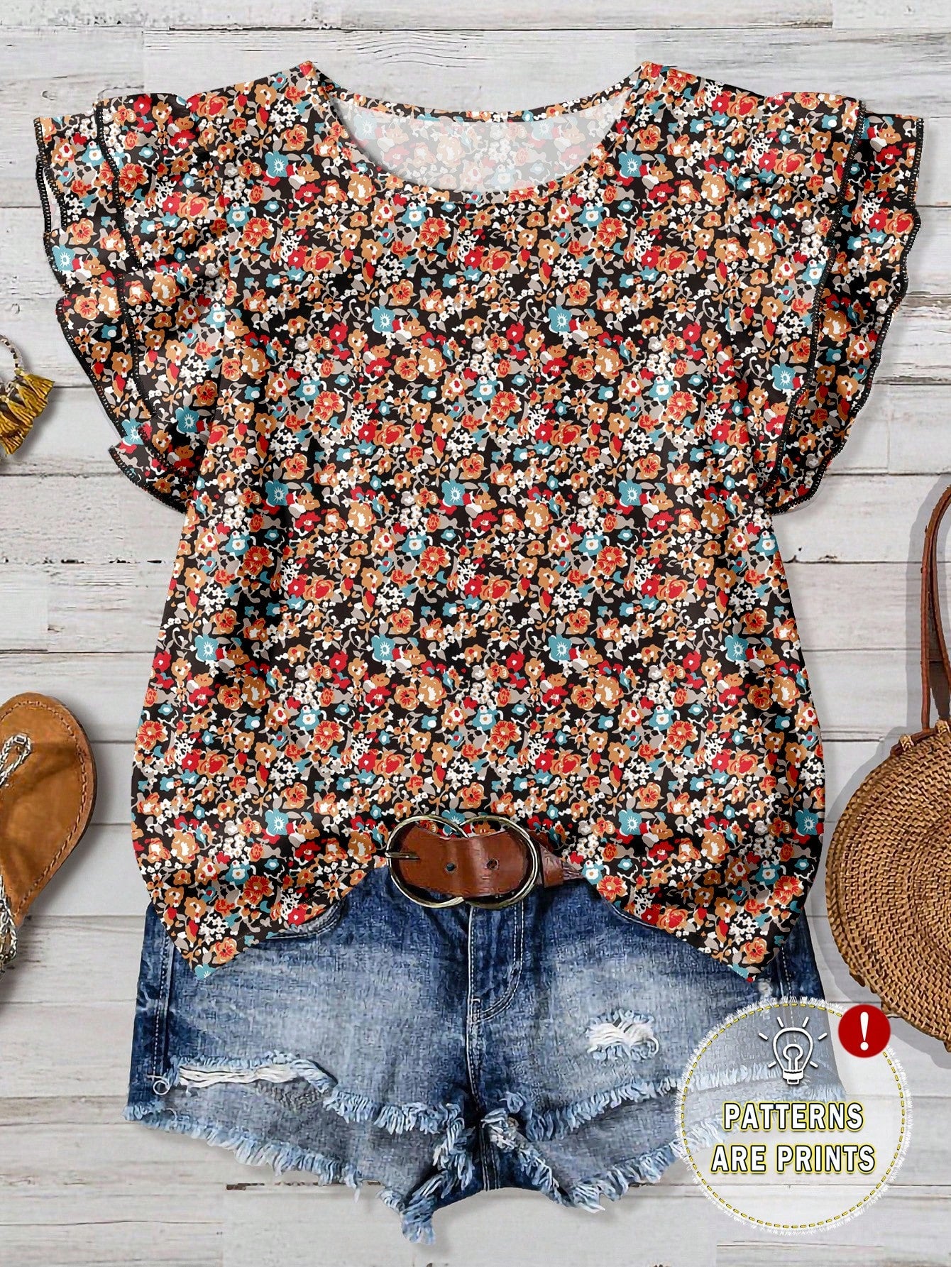 EMERY ROSE Plus Size Country Music Festival Leopard Texture Print Shirt, Autumn Chic Blouses For Women,Summer/Spring