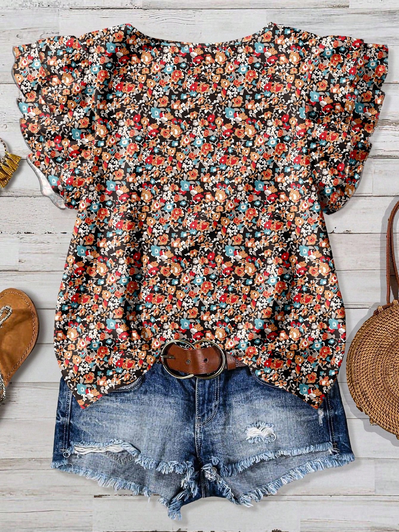 EMERY ROSE Plus Size Country Music Festival Leopard Texture Print Shirt, Autumn Chic Blouses For Women,Summer/Spring