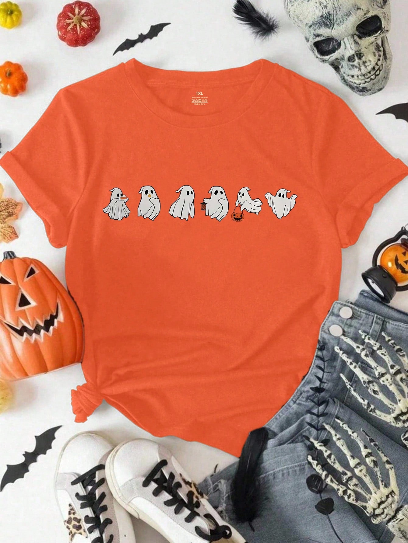 EMERY ROSE Plus Size Cute Group Of Ghost Halloween T-Shirt, Party, Halloween