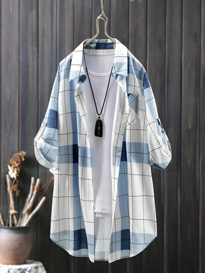 EMERY ROSE Plus Size Grid Pattern Minimalist Daily Jacket Winter Fall Autumn