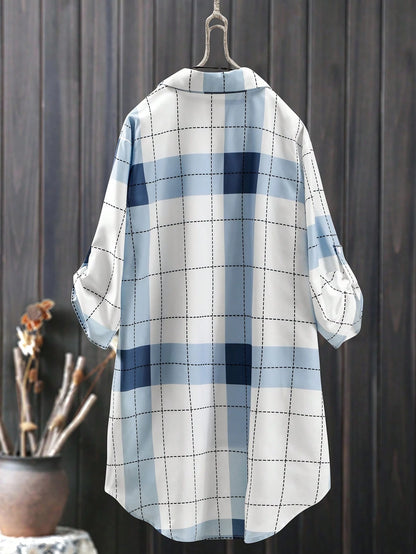 EMERY ROSE Plus Size Grid Pattern Minimalist Daily Jacket Winter Fall Autumn