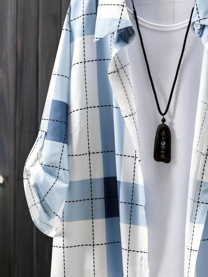 EMERY ROSE Plus Size Grid Pattern Minimalist Daily Jacket Winter Fall Autumn