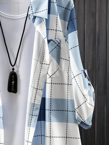 EMERY ROSE Plus Size Grid Pattern Minimalist Daily Jacket Winter Fall Autumn