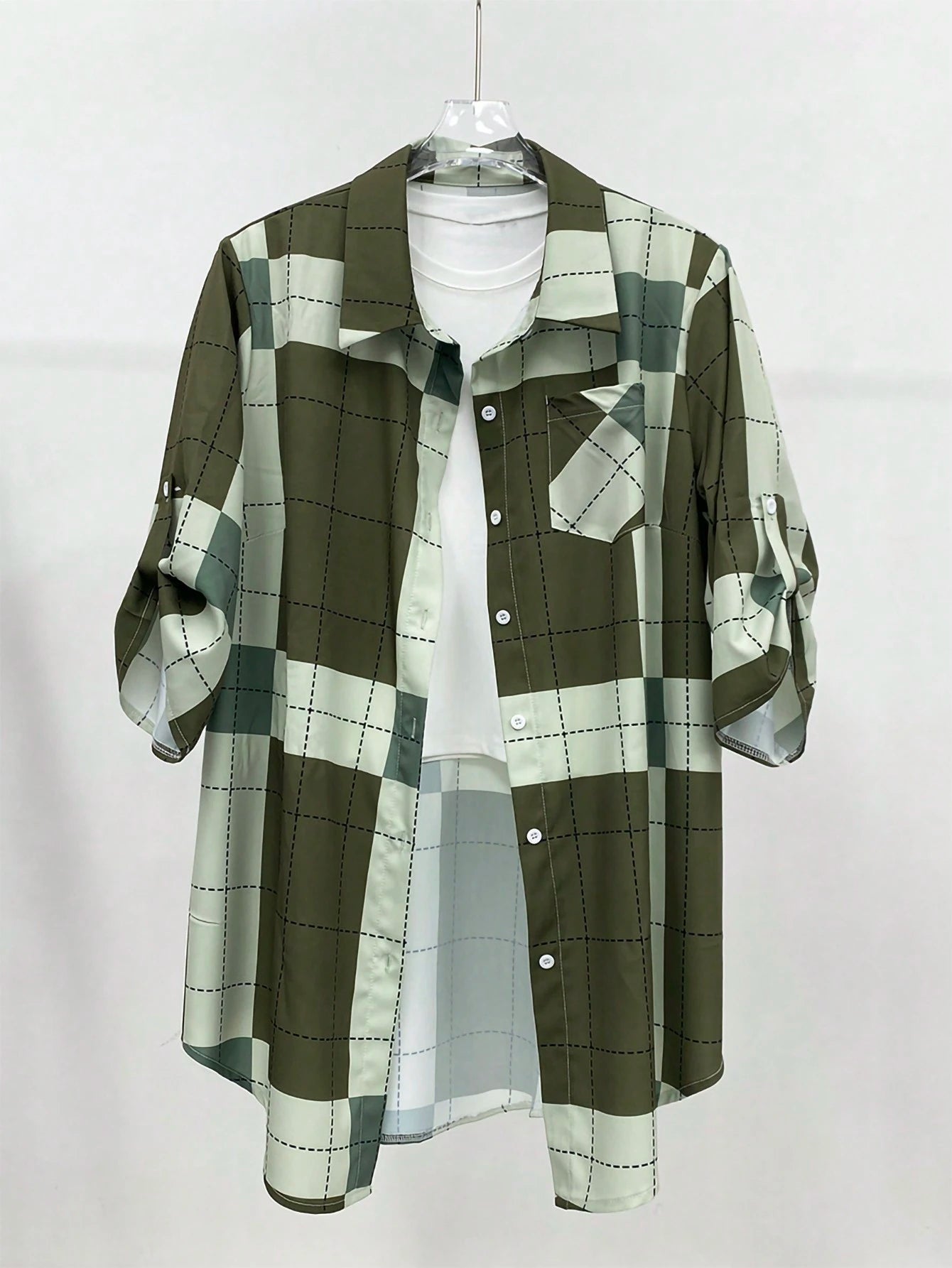EMERY ROSE Plus Size Grid Pattern Minimalist Daily Jacket Winter Fall Autumn