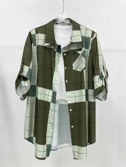 EMERY ROSE Plus Size Grid Pattern Minimalist Daily Jacket Winter Fall Autumn