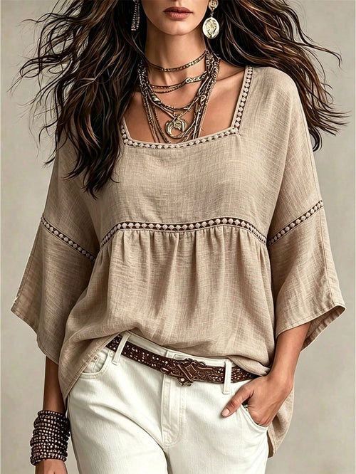 EMERY ROSE Plus Size Lady's Round-Neck Casual Resort Autumn Shirt
