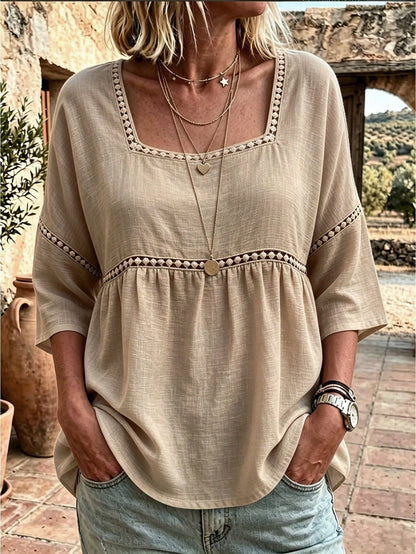 EMERY ROSE Plus Size Lady's Round-Neck Casual Resort Autumn Shirt
