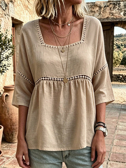 EMERY ROSE Plus Size Lady's Round-Neck Casual Resort Autumn Shirt