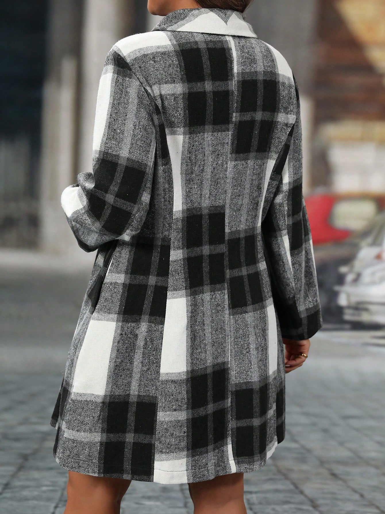 EMERY ROSE Plus Size Plaid Casual Jacket, Autumn & Winter Fall Cloth For Women