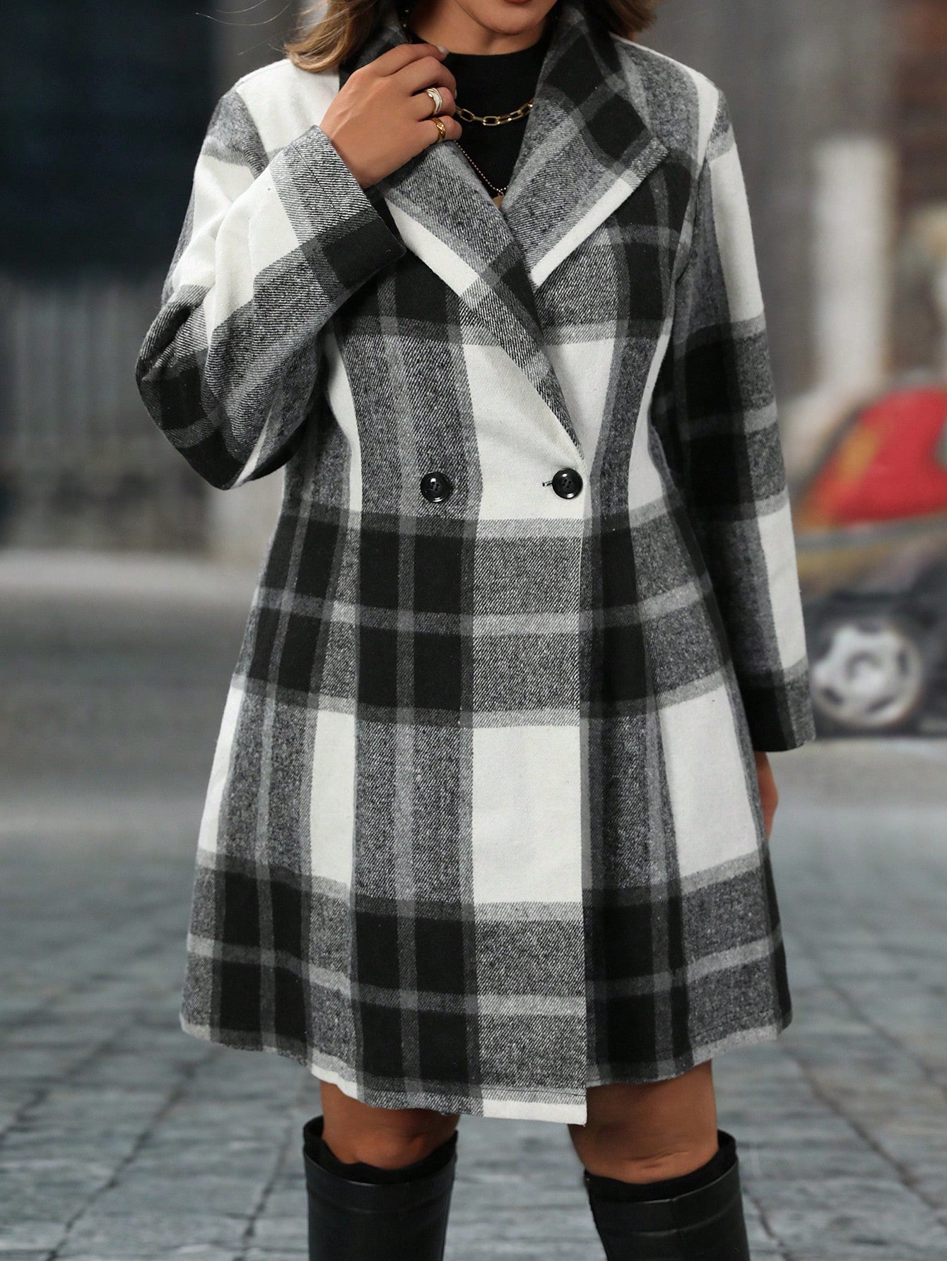 EMERY ROSE Plus Size Plaid Casual Jacket, Autumn & Winter Fall Cloth For Women