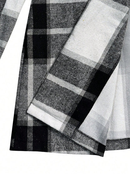 EMERY ROSE Plus Size Plaid Casual Jacket, Autumn & Winter Fall Cloth For Women