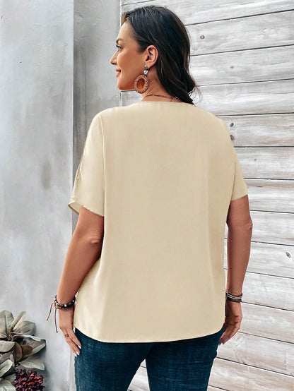 EMERY ROSE Plus Size Plain Batwing Sleeve Buttoned-Up Blouse