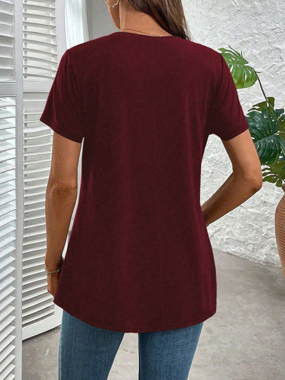 EMERY ROSE Plus Size Solid Short-Sleeved Casual V Neck T-Shirt For Summer