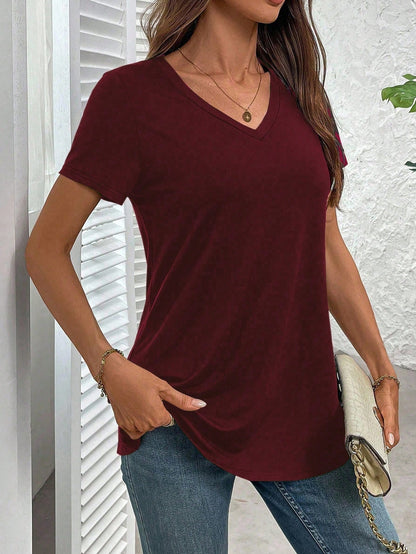 EMERY ROSE Plus Size Solid Short-Sleeved Casual V Neck T-Shirt For Summer