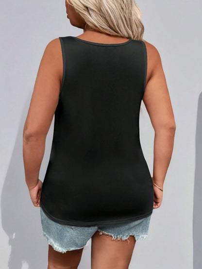 EMERY ROSE Plus Size Summer Casual Simple Solid Color Black Tank Top
