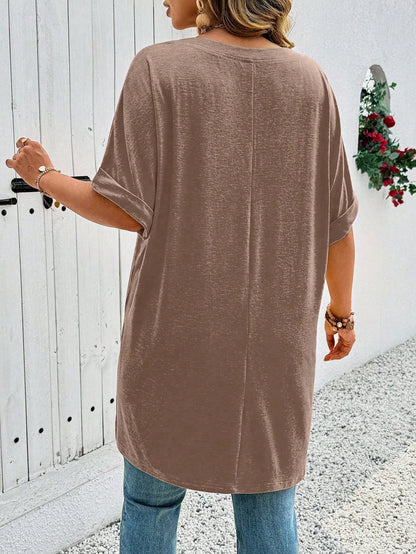 EMERY ROSE Plus Size Summer Casual Solid Color Batwing Sleeve Side Slit T-Shirt