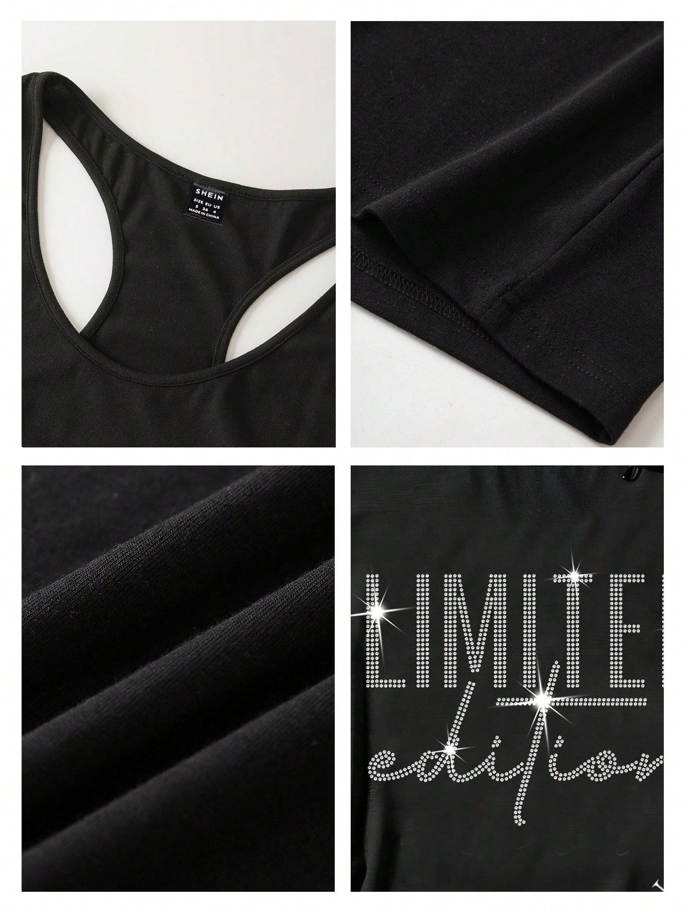 EMERY ROSE Plus Size Women Black Rhinestone "Limited Edition" Letter Print Camisole Tank Top,Summer Smart Casual Night Out Club Minimalist Back To School Top