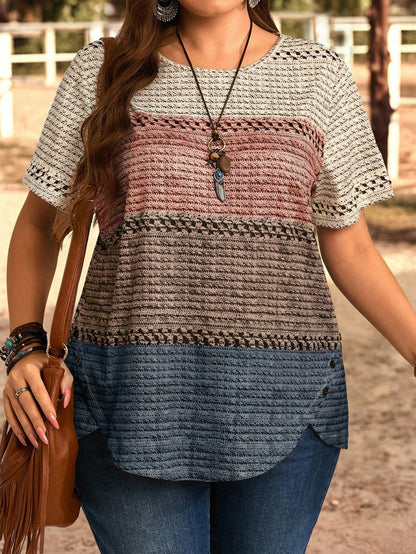 EMERY ROSE Plus Size Women Contrast Color Round Neck Casual Loose T-Shirt