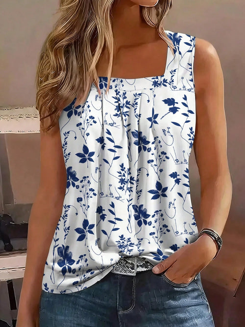 EMERY ROSE Plus Size Women Floral Print Pleated Casual Versatile Daily Wear Top