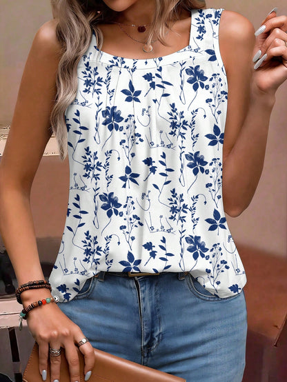 EMERY ROSE Plus Size Women Floral Print Pleated Casual Versatile Daily Wear Top