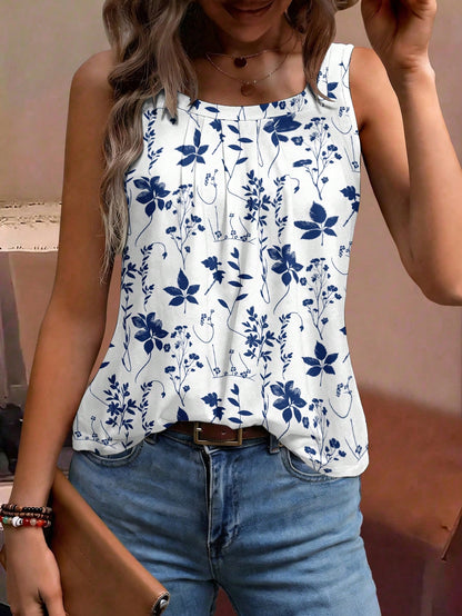 EMERY ROSE Plus Size Women Floral Print Pleated Casual Versatile Daily Wear Top
