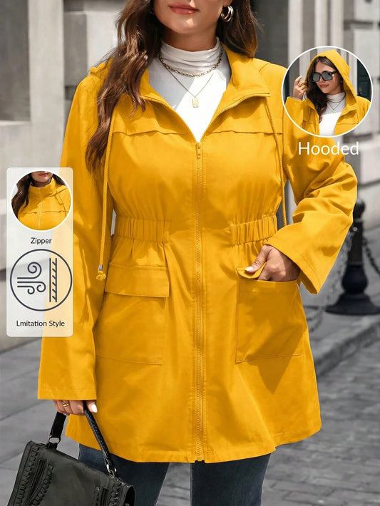 EMERY ROSE Plus Size Women's Cinched Waist Zipper Hooded Jacket Fall