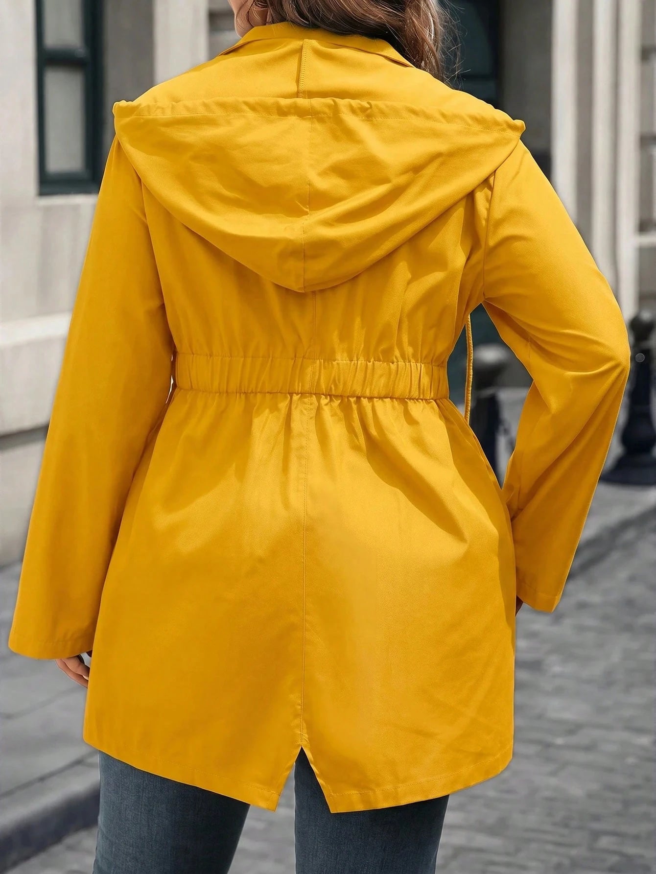 EMERY ROSE Plus Size Women's Cinched Waist Zipper Hooded Jacket Fall