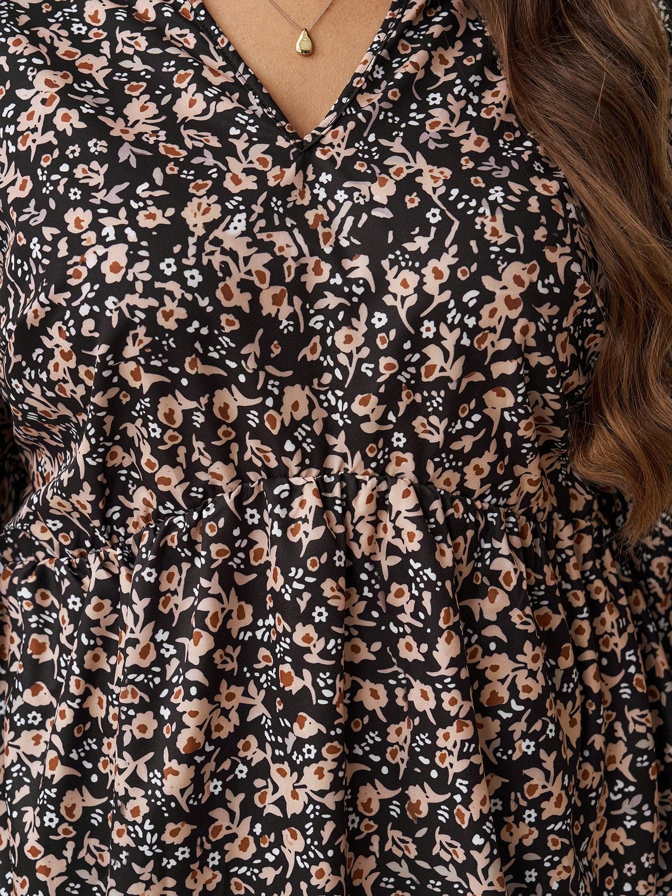 EMERY ROSE Plus Size Women's Floral Print Pleated Casual Versatile Daily Wear Blouse Fall