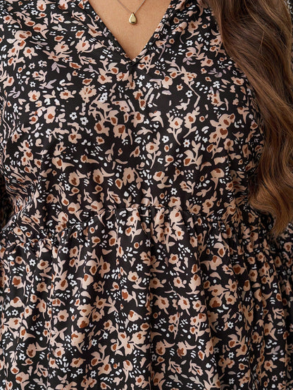 EMERY ROSE Plus Size Women's Floral Print Pleated Casual Versatile Daily Wear Blouse Fall