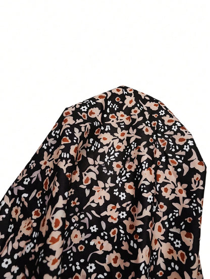 EMERY ROSE Plus Size Women's Floral Print Pleated Casual Versatile Daily Wear Blouse Fall