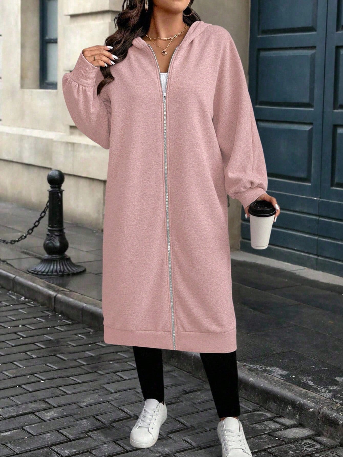 EMERY ROSE Plus Size Women's Letter Graphic Long Sleeve Casual Zip-Up Hoodie Jacket Fall Winter Cloth For Women Autumn