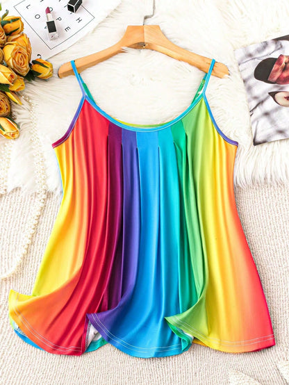 EMERY ROSE Plus Size Women's Rainbow Ombre Casual Tank Top For Summer Graphic Tees Women Tops