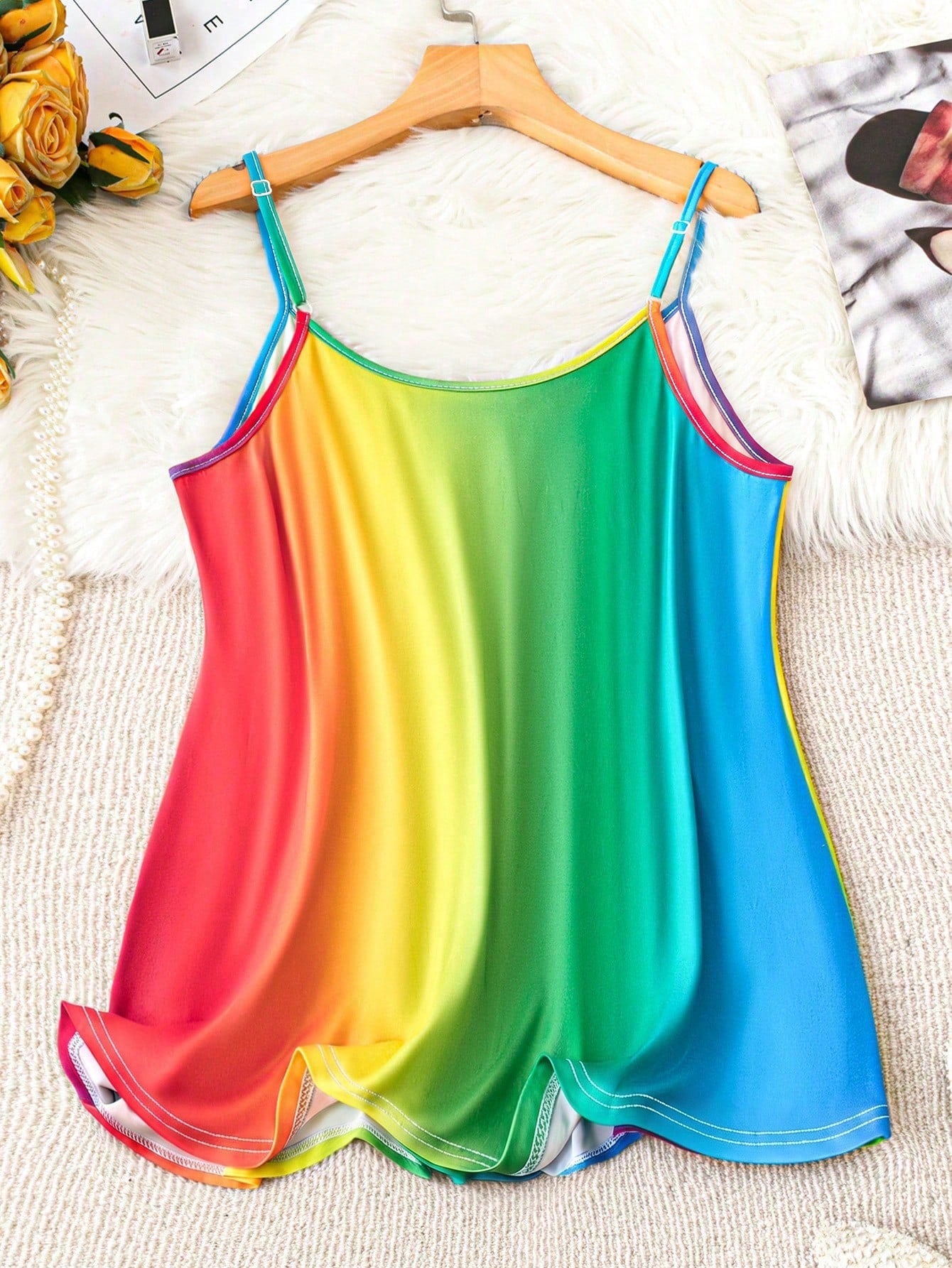 EMERY ROSE Plus Size Women's Rainbow Ombre Casual Tank Top For Summer Graphic Tees Women Tops
