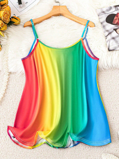 EMERY ROSE Plus Size Women's Rainbow Ombre Casual Tank Top For Summer Graphic Tees Women Tops