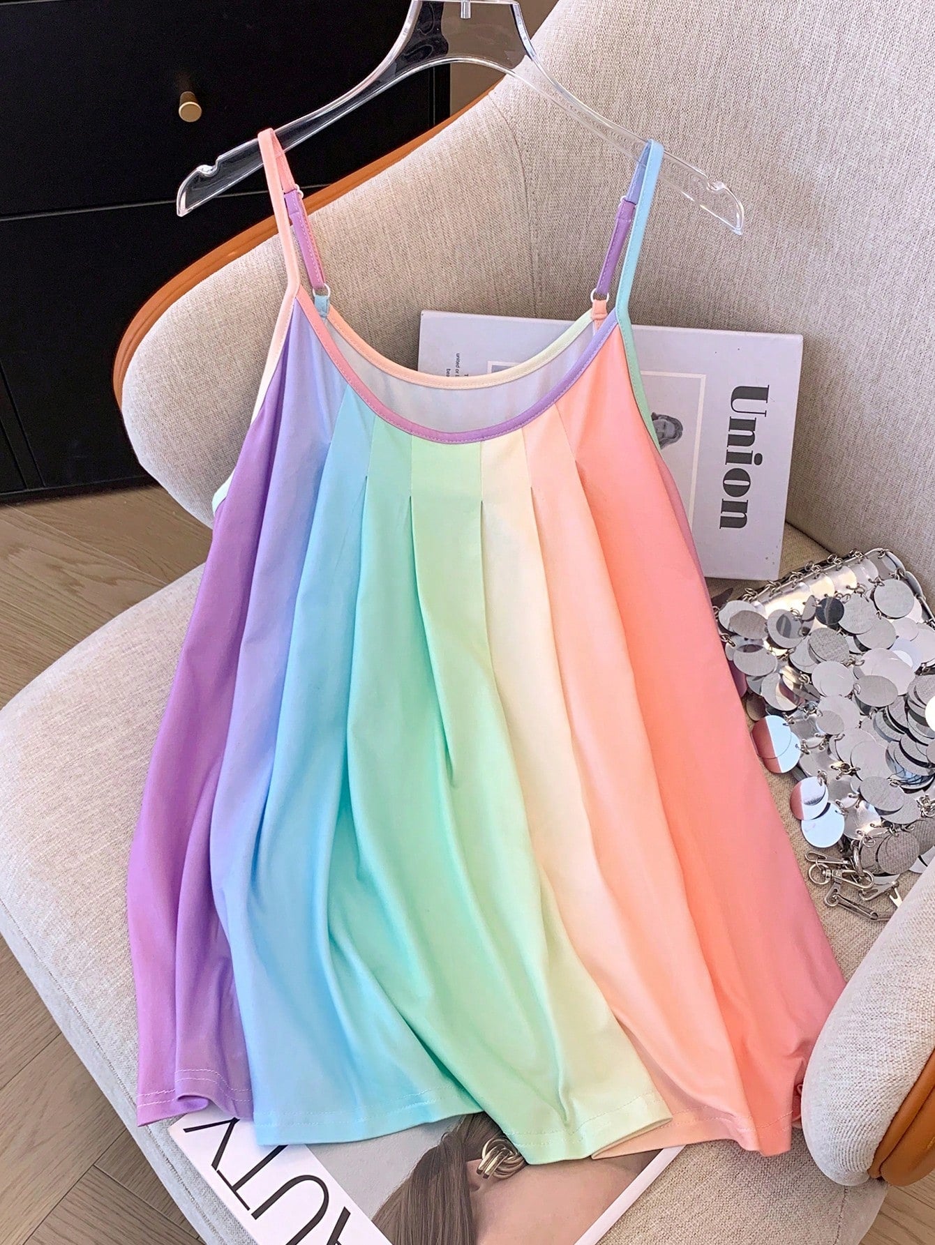 EMERY ROSE Plus Size Women's Rainbow Ombre Casual Tank Top For Summer Graphic Tees Women Tops