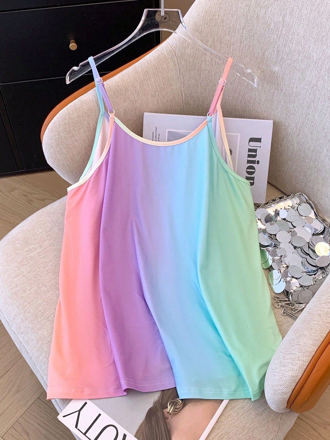 EMERY ROSE Plus Size Women's Rainbow Ombre Casual Tank Top For Summer Graphic Tees Women Tops