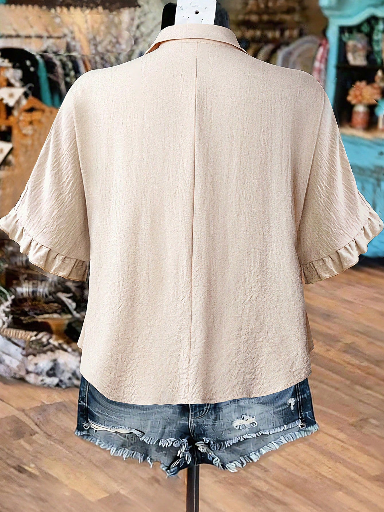 EMERY ROSE Plus Size Women's Ruffle Trim Babydoll Blouse Shirt,Summer Vation Shirt Casual Linen Shirt