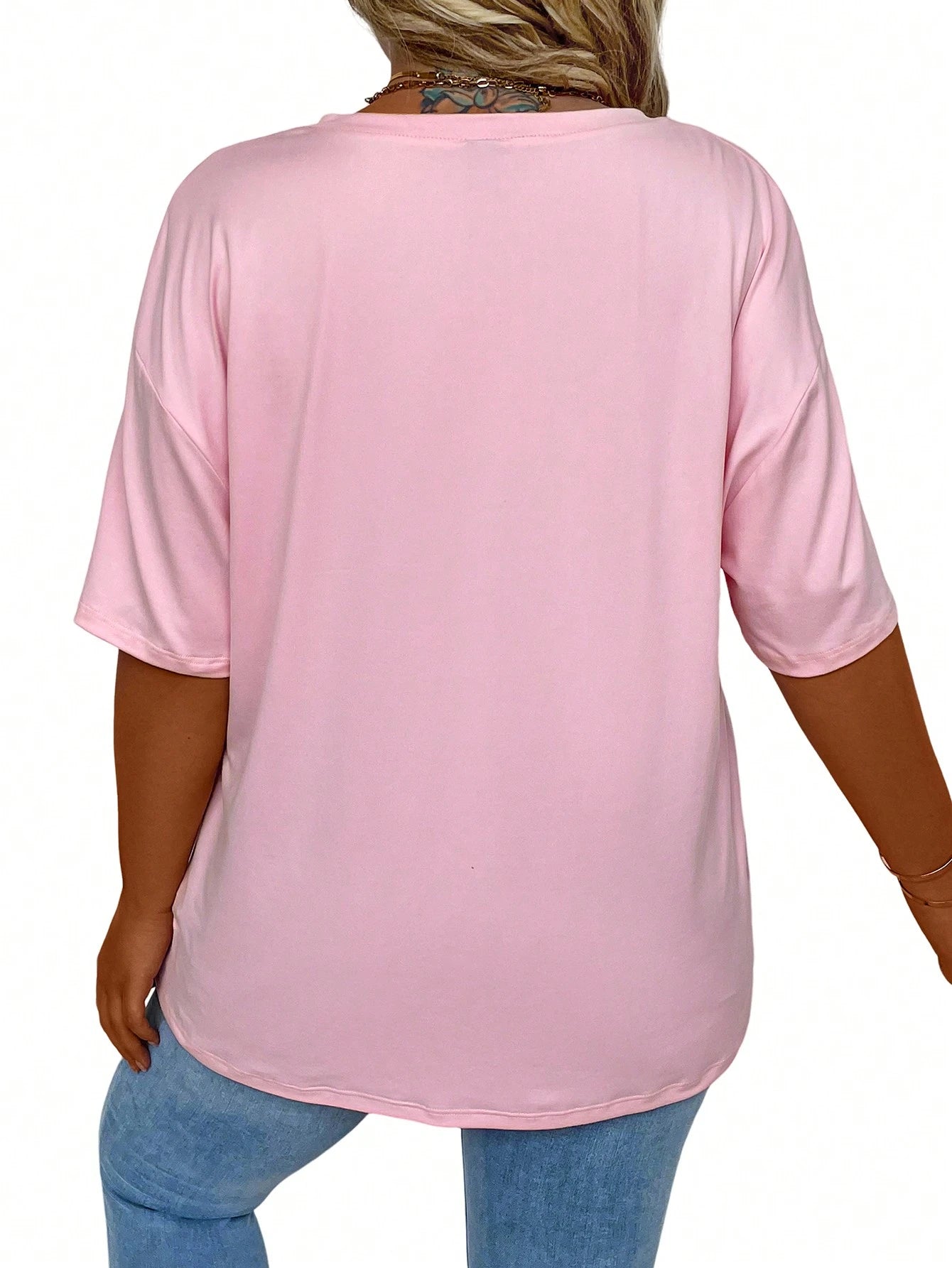 EMERY ROSE Plus Size Women's Summer Casual Solid Color V-Neck Batwing Sleeve Casual T-Shirt