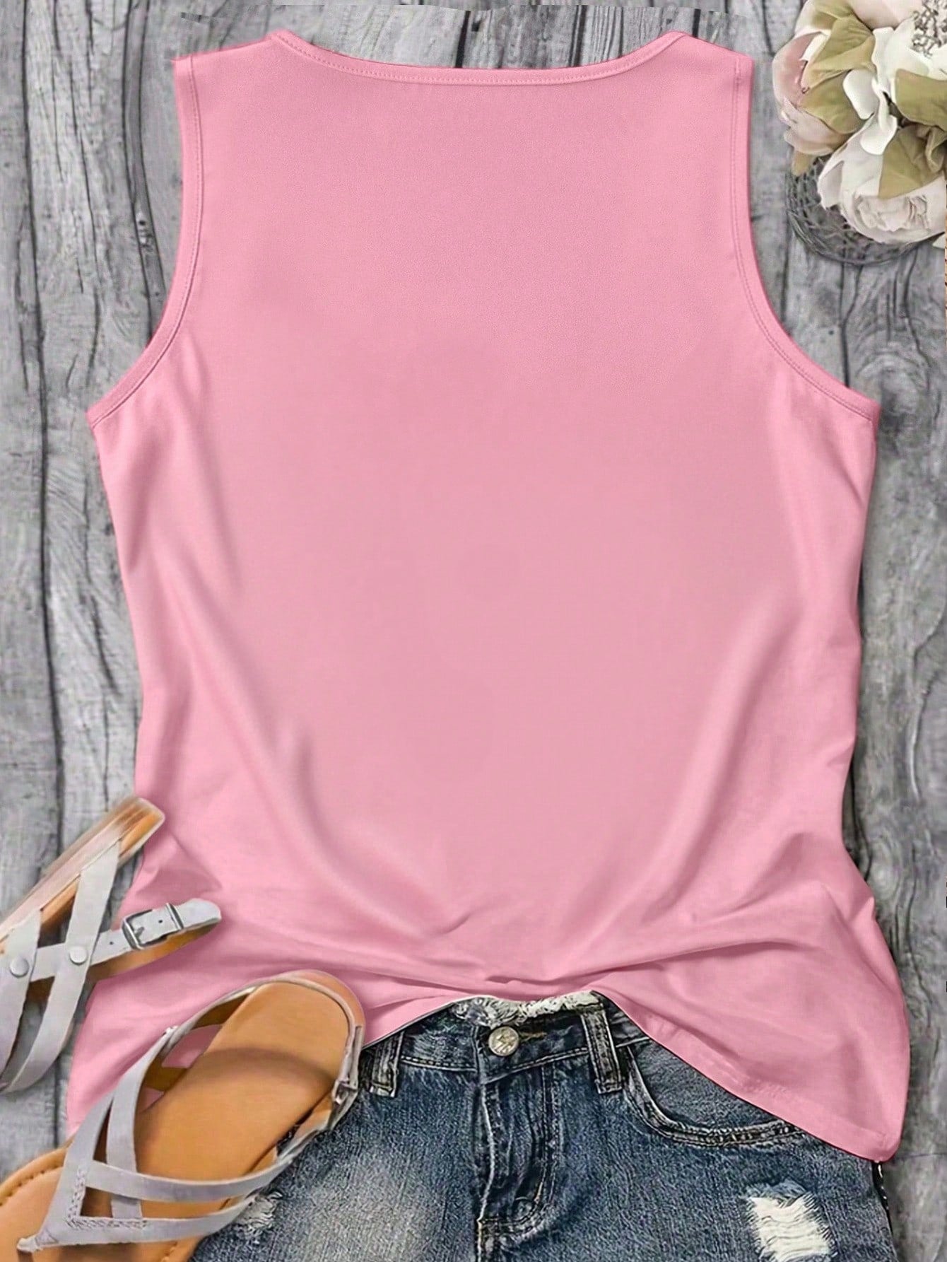 EMERY ROSE Plus Size Women's Summer Palm Tree Letter Print Sleeveless Tank Top Graphic Vacation Women Tops Fall Winter