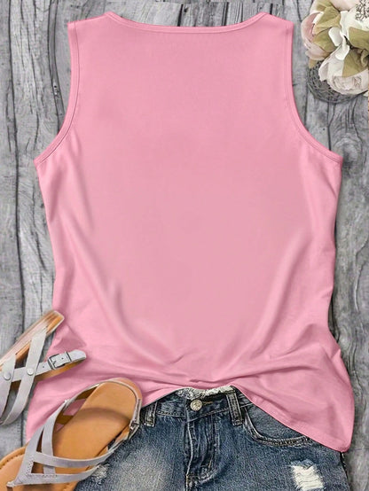 EMERY ROSE Plus Size Women's Summer Palm Tree Letter Print Sleeveless Tank Top Graphic Vacation Women Tops Fall Winter