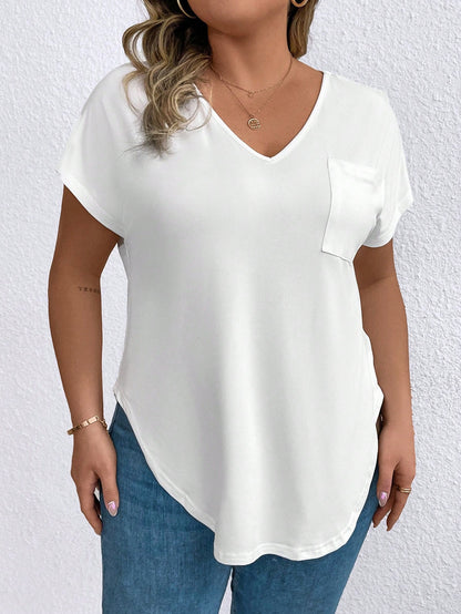 EMERY ROSE Plus Size Women's V-Neck T-Shirt With Curve Hem